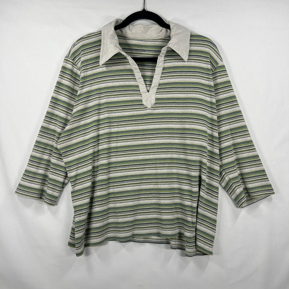 Charter Club Woman Striped V-Neck Collared Top Size 2X